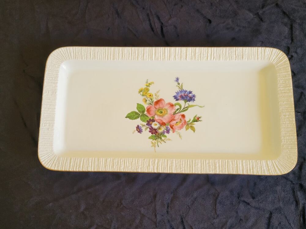 Vintage Thomas Germany Porcelain Rectangular Platter 16" Floral Gold Trim 1959
